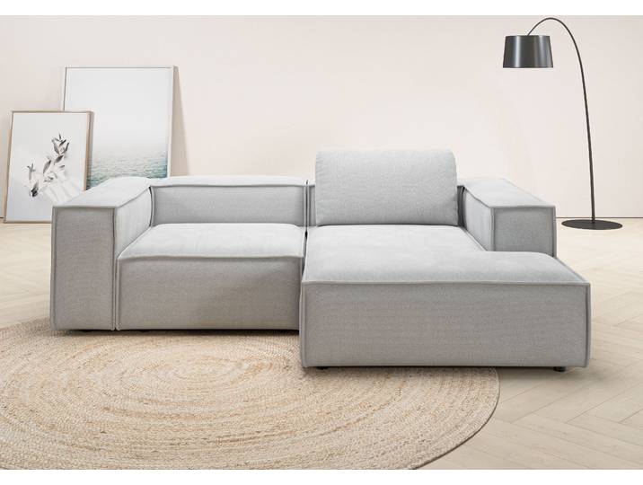 Ecksofa HOME AFFAIRE Watertown, kompakte L-Form, Japandi Design, 246 cm Breite , grau, B:246cm H:68cm T:171cm, 94% Polyester, 6% Nylon, Sofas, Ecksofa, modernes Ecksofa mit Flachgewebe SIMPLY CLEAN, platzsparend & bequem