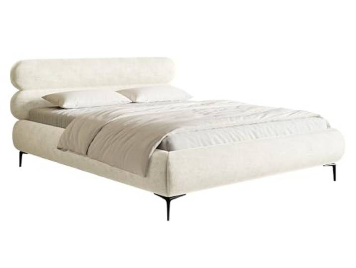 Selsey Bett Polsterbett Doppelbett 160 x 200 cm Mit Holzlattenrost Schwarze Beine Schlafbett Chenille Creme Roule