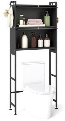 Costway Over-the-toilet Cabinet Bathroom Organizer with 2 Flip-up Cabinets-Black
