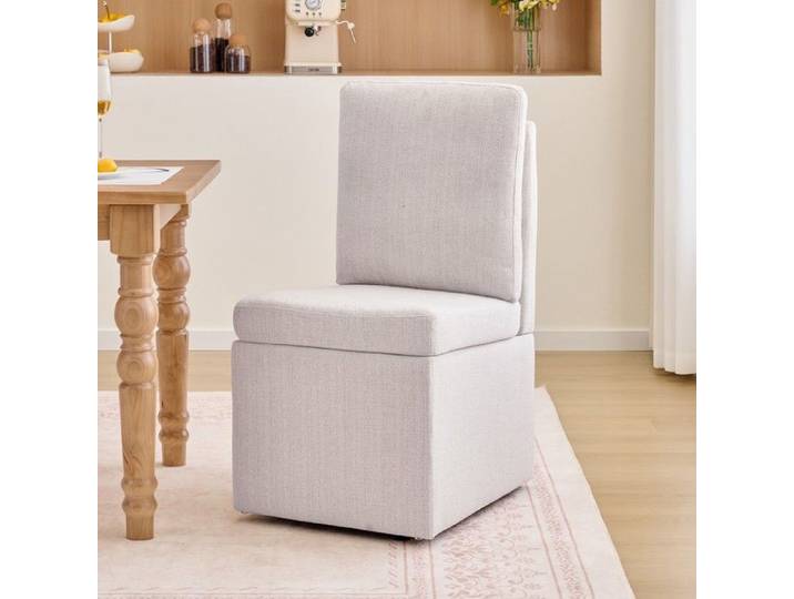 Chaise De Salle À Manger Gris-beige 49x65x92cm rembourrée Avec Dossier coffre Rangement charge Maximale 110kg Pour Cuisine Intérieur