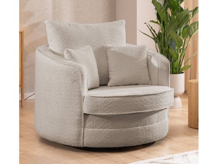 S-Style Möbel Drehsessel Ted Love Seat XXL 360 Grad drehbar aus Boucle-Stoff, mit Wellenfederung