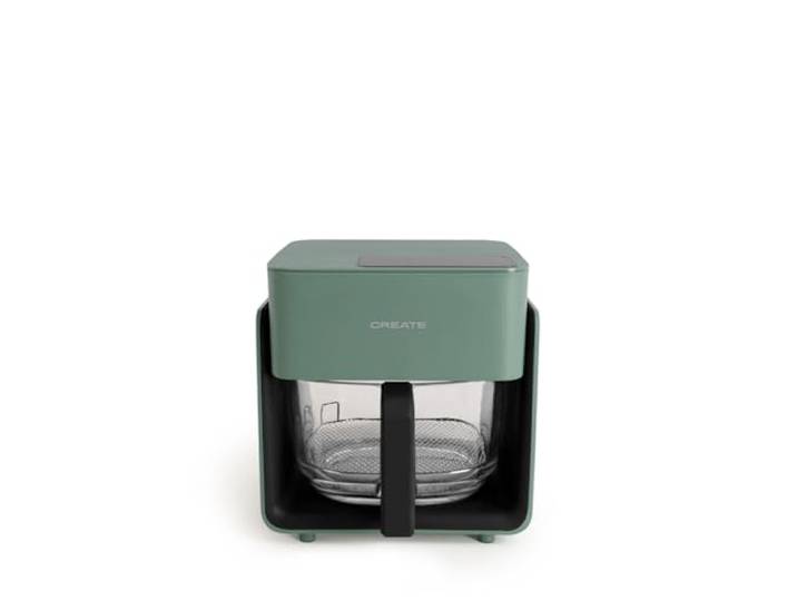 CREATE/AIR FRYER STUDIO CRYSTAL/Ölfreie Heißluftfritteuse 4.2 L ohne Wasserdampfgarer Salbeigrün/Fassungsvermögen 5-6 Portionen, 6 Programme, Glasbehälter, Zeit- und Temperaturkontrolle, 1300W