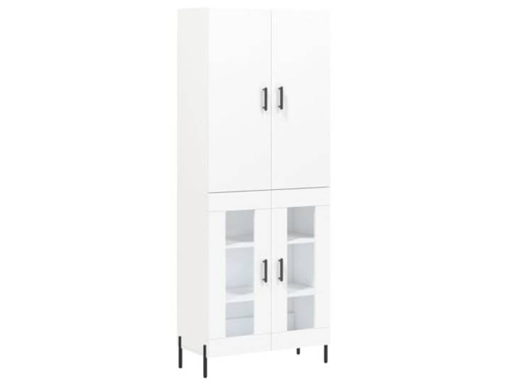 Fisinber Highboard Schrank Weiß 69,5x34x180 cm Holzwerkstoff Eleganter Aufbewahrungsschrank mit Eisenbeinen für Wohnzimmer und Flur. Schützt Gegenstände hinter praktischen Türen.