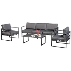 Gartenmöbel Sitzgruppe Garten Lounge KRETA XXL anthrazit 4-Teilig mit Kissen Garten Terrasse Balkon