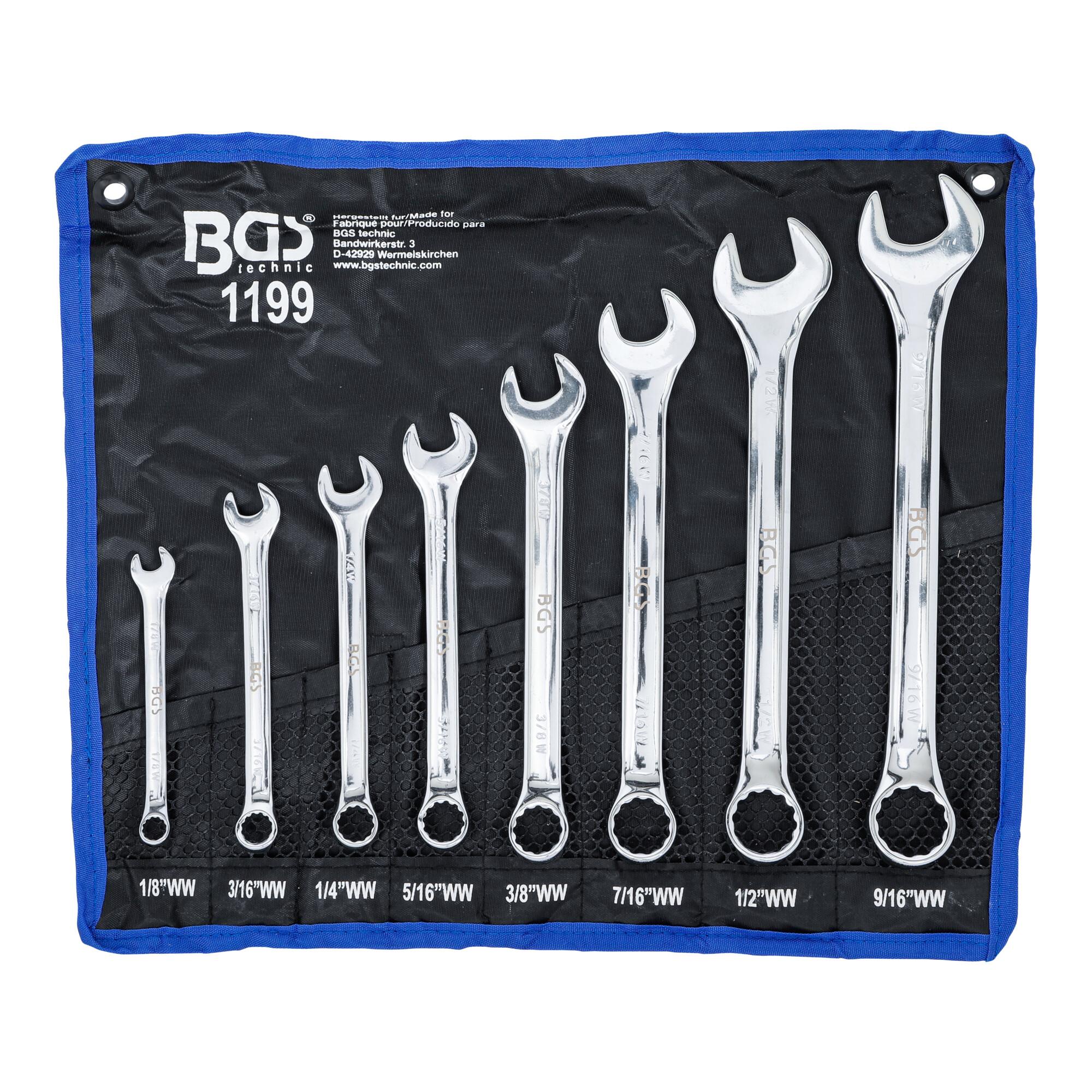 BGS Maul-Ringschlüssel-Satz Zollgrößen SW 1/8 Zoll - 9/16 Zoll Withworth 8 teilig ; BGS technic (1199)