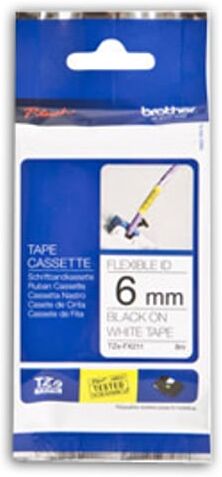 Brother TZe-FX211 cinta flexible 6mm texto negro sobre blanco (8M)