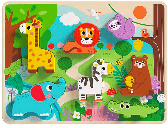Tooky Toys Tooky Toy's Wooden 7 Piece Animal Farm Chunky Wooden Puzzle for Kids - Educational Toy - Ages 3 and Up