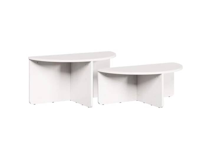 HKLGBVCR Couchtisch, oval, aus massivem Kiefernholz, Weiß, 2-teilig, 79 x 39,5 x 40 cm