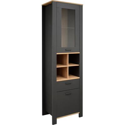 Standvitrine MÄUSBACHER "Nele", schwarz (anthrazit matt lack, asteiche), B:63cm H:203cm T:44cm, Schränke, Standvitrine, Höhe 203 cm