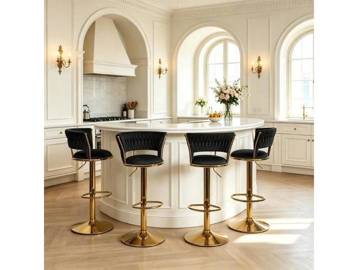 SUPFINE Lot de 4 Tabourets de Bar Tressé Cadre Métallique Chaise de Comptoir Moderne Hauteur Réglable pour îlot de Cuisine Noir