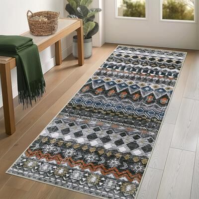 Garvee Boho Geo Low Pile Foldable Area Rug