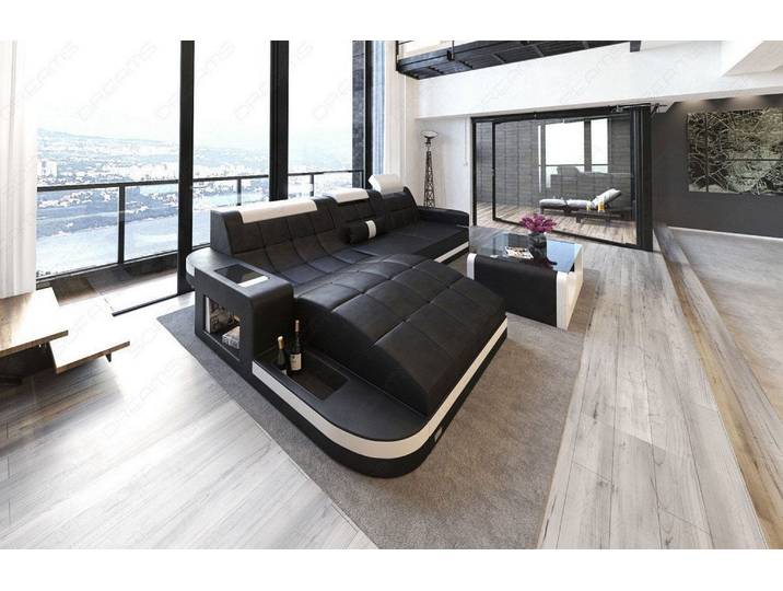 Design Ledersofa Wave L-Form mit LED