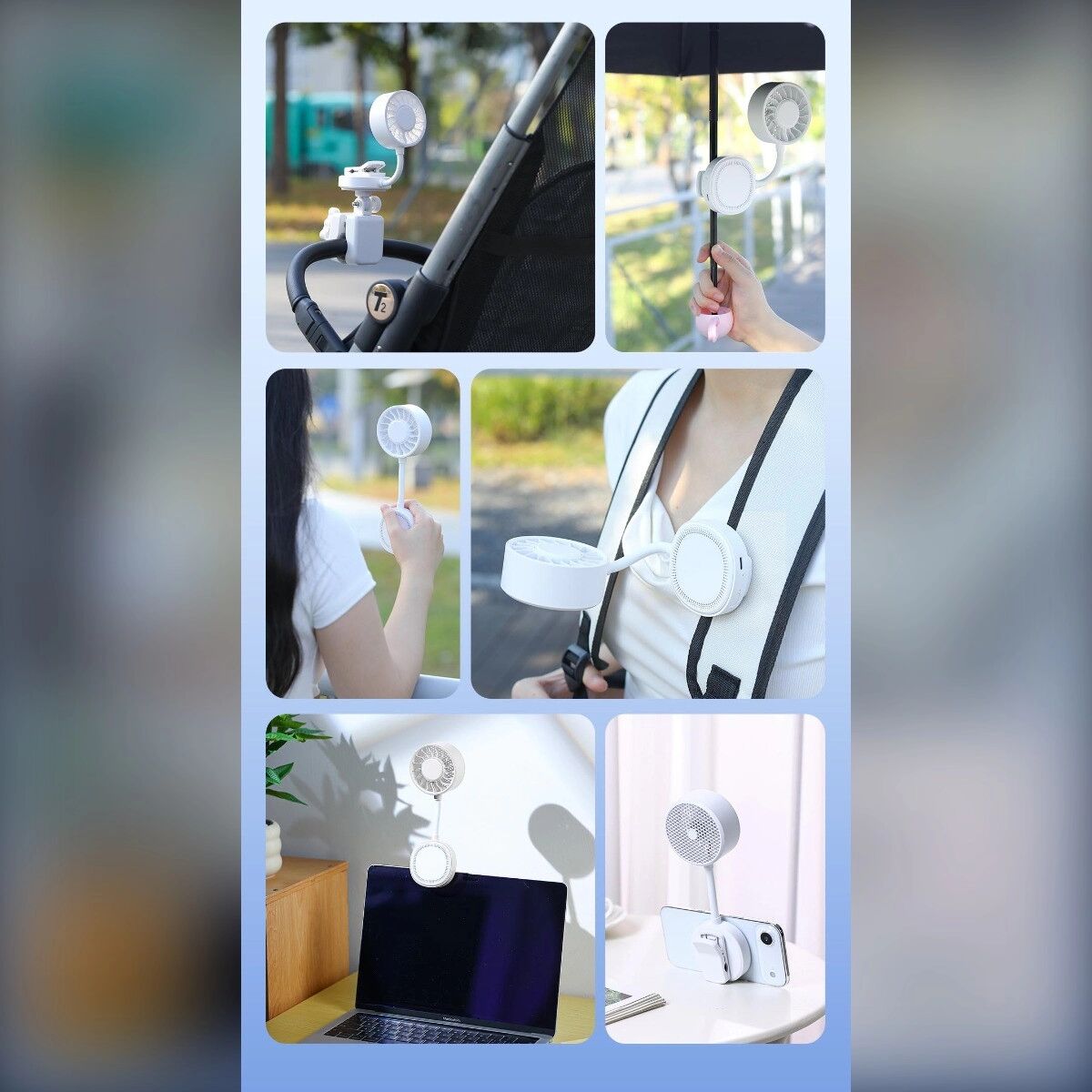 INF 5-in-1 magnetischer Tragbarer Ventilator — Wiederaufladbar 1800mAh, 3-Gang, 360° flexibler Schwanenhals, Clip/Stand/Handheld Beige