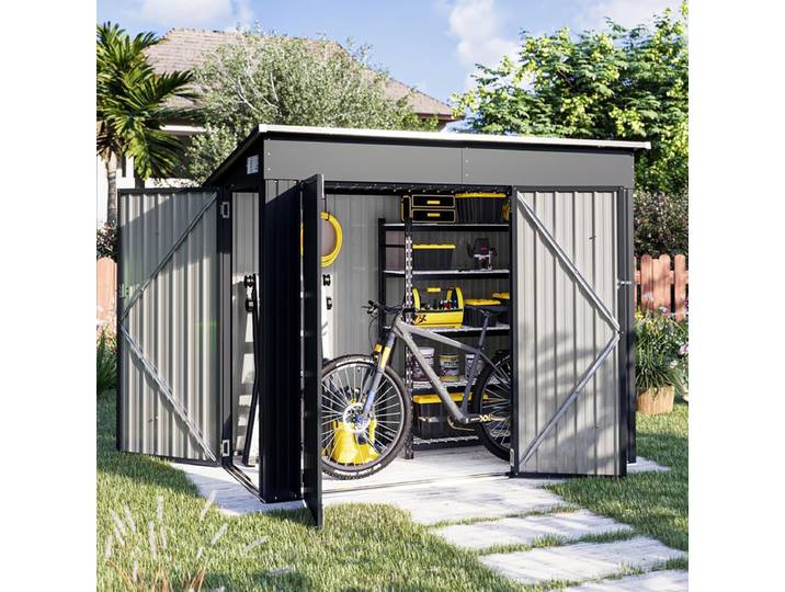 Aoxun Abri de jardin 8x4 pieds, abri à vélos, imperméable, triple porte verrouillable, abri en métal, abri à outils