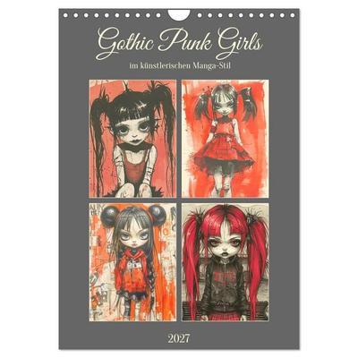 Gothic Punk Girls im künstlerischen Manga-Stil (Wandkalender 2027 DIN A4 hoch), CALVENDO Monatskalender