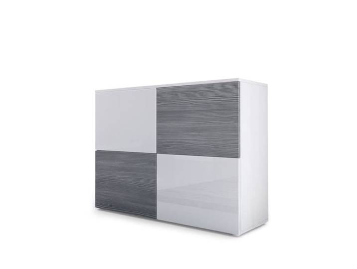 Vladon Commode buffet Rova en Blanc mat - Blanc haute brillance - Avola-Anthracite