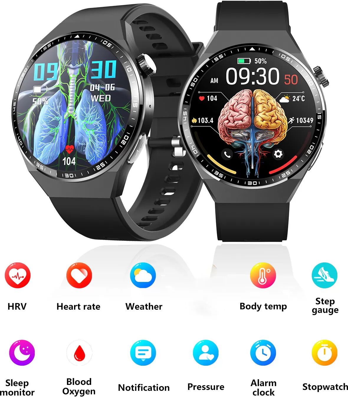 INF Montre connectée avec ECG, analyse de la composition corporelle, analyse de la composition sanguine (acide urique, lipides Bracelet milanais noir