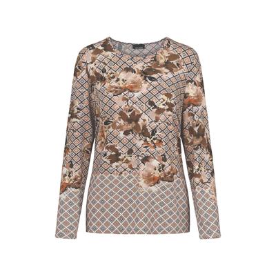 Print-Shirt GOLDNER "Jerseyshirt mit Rauten-Druck", Damen, Gr. 40, beige (beige, gemustert), Obermaterial: 95% Viskose CV. 5% Elasthan EL., Gerade, Shirts, stretchbequemer Viskosejersey