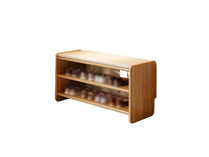 Schuhregalbank aus Holz for Eingangsbereich, Schrank Geräumig(Natural,Groß)