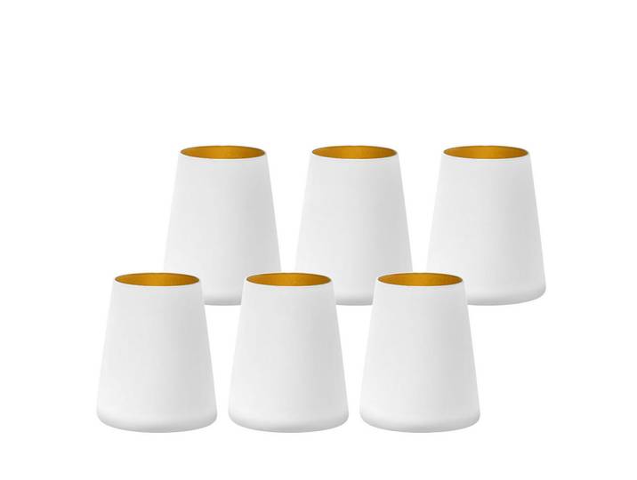 Stölzle Lausitz Becher Power Weiß-Gold 380 ml 6er Set, Weiß, Goldfarben, Glas, Gläser, Trinkgläser