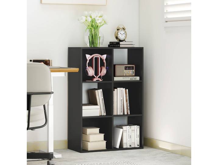 HOMCOM Bibliothèque 6 Cubes Bois Rustique Noir 61,5x29,5x91,5 cm