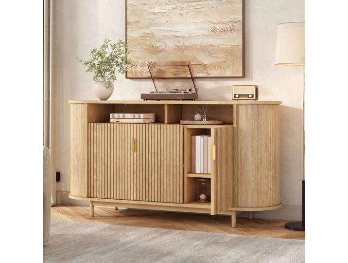 MEULVA Buffet bas 3 portes effet bois noyer MDF et panneaux de particules design contemporain
