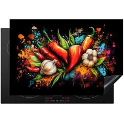 HERDABDECKPLATTE Gemüse - Paprika - Knoblauch - Graffiti - Farbe - Bunt Induktionsmatte 77x51 cm