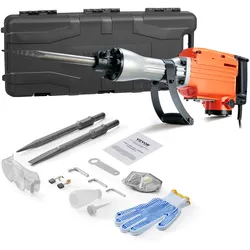 VEVOR Hochleistungs-Betonbrecher Abbruchhammer 2200 W, 1-1/8 Zoll / 28,6 mm Elektroabbruchhammer, Bohrhammer Betonhammer Stemmhammer 1400 BPM, inkl. Spitzmeißel, Flachmeißel, für Schiefer, Beton usw.