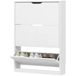 OKWISH Schuhschrank 80x17x108  mit 3 Klappen für bis zu 12 Paar, platzsparend für schmale Flure, stabile Wandmontage, Weiß