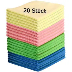 Microfasertuch SET, 20 Wischtücher in 4 Farben 40x40 cm 20 Stück Microfasertücher in Blau, Gelb, Grün und Rosa