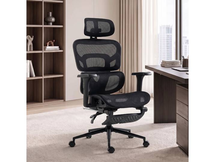 HOMCOM Chaise Bureau Ergonomique Repose-pieds Noir