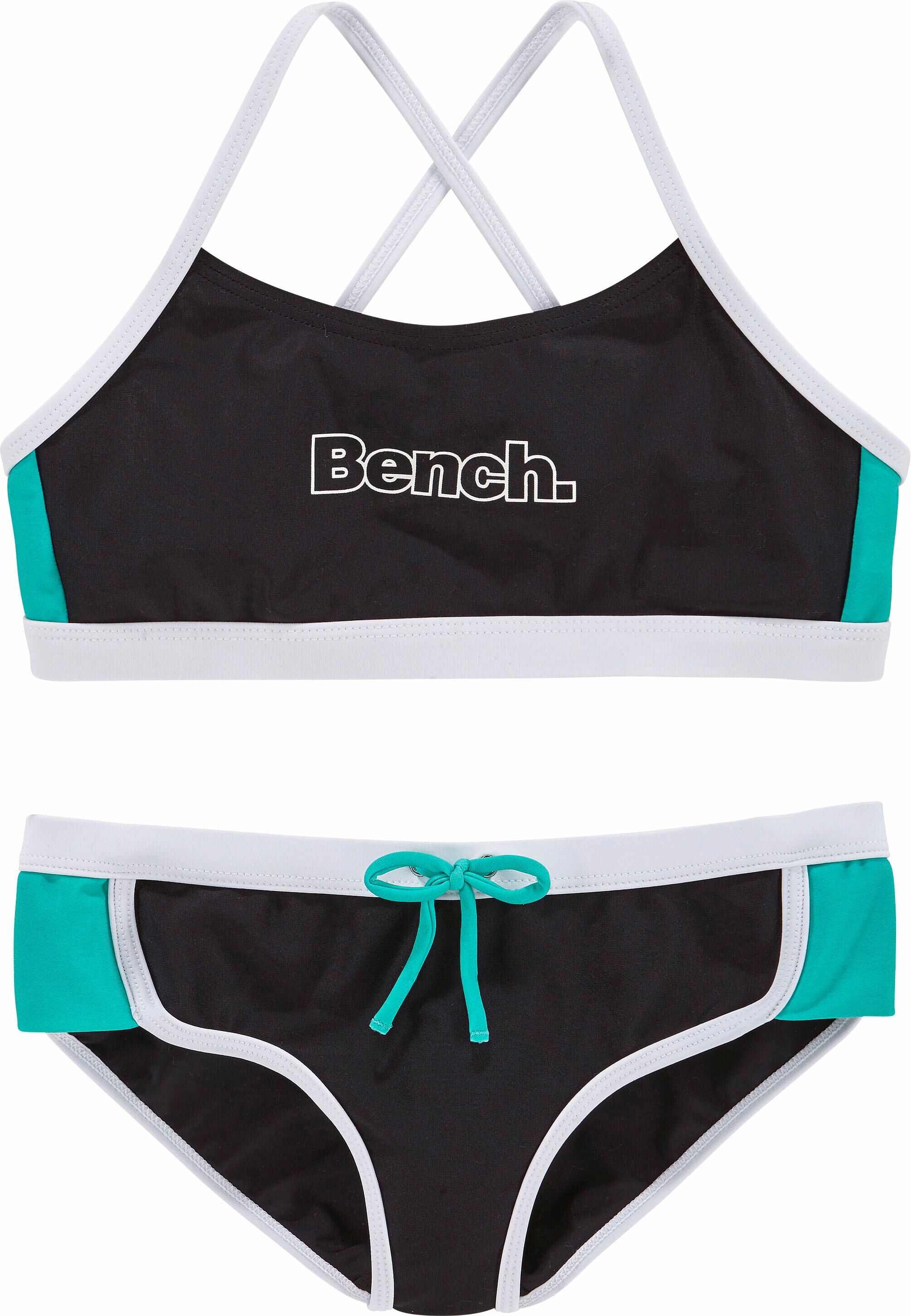 Bustier-Bikini BENCH., Mädchen, Gr. 158/164, N-Gr, schwarz (schwarz, mint), Polyamid, Bikini-Sets Bustier-Bikini, mit Kontrastdetails schwarz, mint 158/164, N-Gr