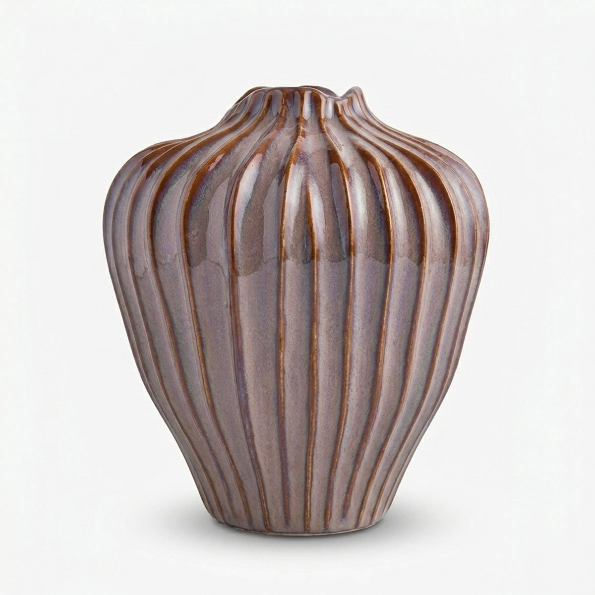 Serafin Ribbel Vaas Keramiek - Bruin - Hoogte: 24 cm