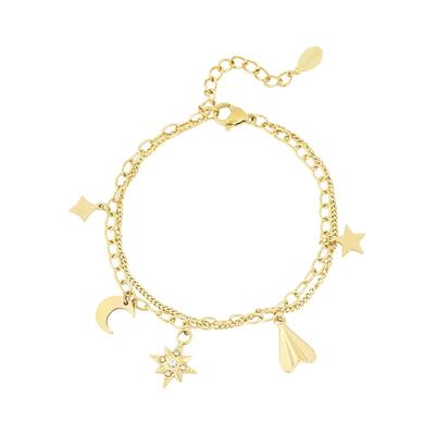 Charm-Armband ADELIA´S "LIVAYA", gold (goldfarben), Armbänder, Damen, 16cm, Stahl, Charm-Armband, Trendiger Modeschmuck mit Stern, Mond und Papierflieger