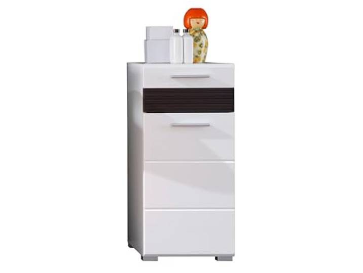 Standschrank Mezzo Weiß / Weiß Hochglanz · B 37 x H 79 cm Nassraumgeeignet · Hochglanz-Tiefziehfront · B 37 x H 79 cm