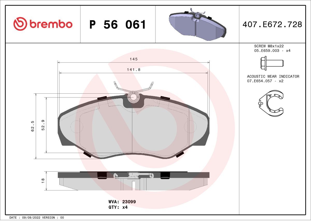 Bremsbelagsatz BREMBO P 56 061, Vorne
