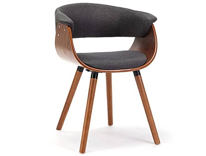 Mingone Esszimmerstühle Holz Küchenstühle Polsterstuhl mit Armlehnen Grau Retro Design Stuhl Linen Stoff Sitze und Massivholz