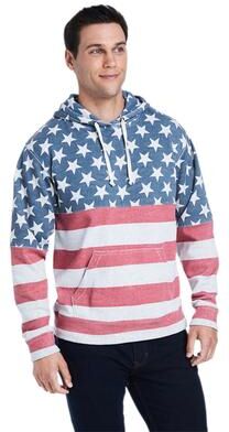 J America JA8871 Triblend Fleece Pullover Hood T-Shirt in Stars & Stripes size 2XL 8871