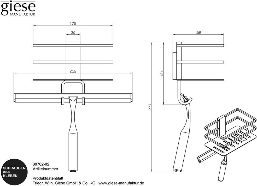 Giese Duschkorb Piano mit Haken und Wischer