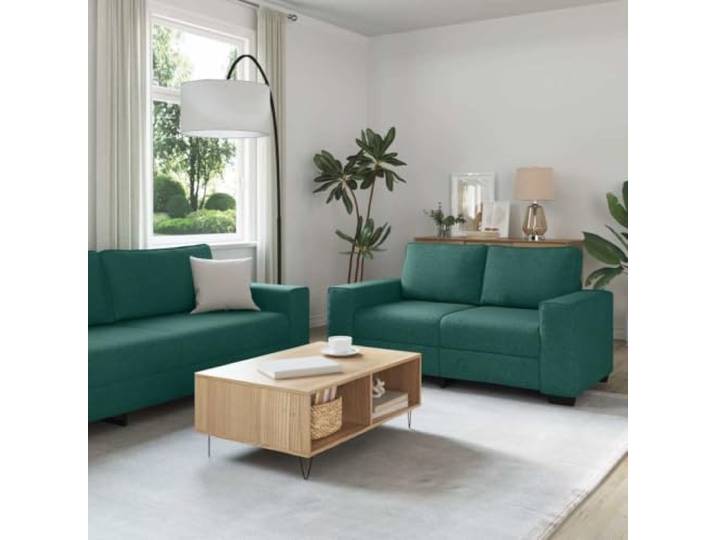 ZQQLVOO 2-teiliges Sofa-Set mit Kissen, Dunkelgrüner Stoff Polyesterbezug, Holz-Metall-Rahmen, Breite Armlehnen, Gepolsterte Sitzfläche, Für Wohnzimmer und Büro