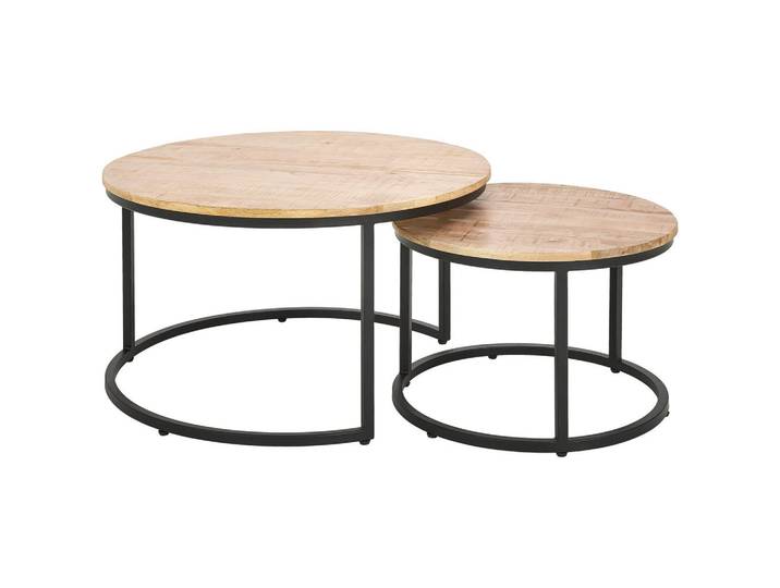 Carryhome Couchtischset, Natur, Holz, 2-teilig, Mangoholz, vollmassiv, Holz, rund, rund, 80x60x60 cm, rostfrei, Wohnzimmer, Wohnzimmertische, Satztische