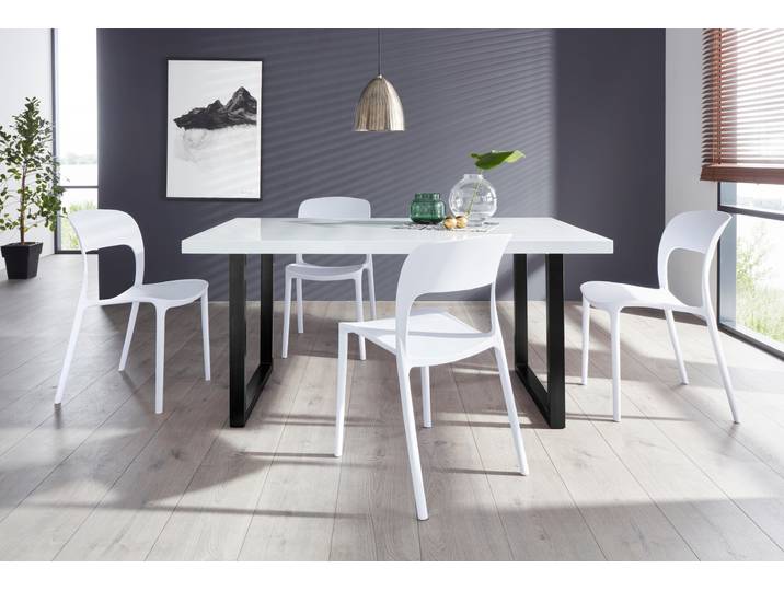 Esstisch PAROLI Manger , schwarz (schwarz, weiß), B:140cm H:75cm T:90cm, Tische, Rechteckiger Esstisch Esstisch, Breite 180 cm, mit U-Gestell aus Metall in schwarz