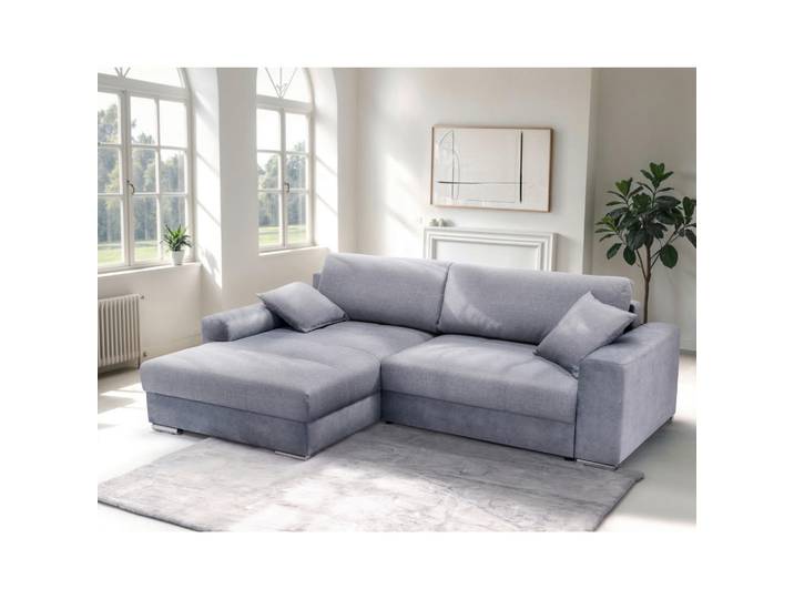Mid.you Ecksofa Larnaca, Blaugrau, 3-Sitzer, Füllung: Schaumstoff, Schaumstoffflocken,Schaumstoff, Schaumstoffflocken, L-Form, einmalig seitenverkehrt montierbar, 269x177 cm, Made in EU, Liegefunktion, Schlafen auf Sitzhöhe, Rücken echt, Wohnzimmer, Sofas & Couches, Wohnlandschaften, Ecksofas