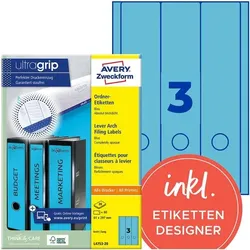 Avery Zweckform Selbstklebende Ordnerrücken-Etiketten blau, 8 cm