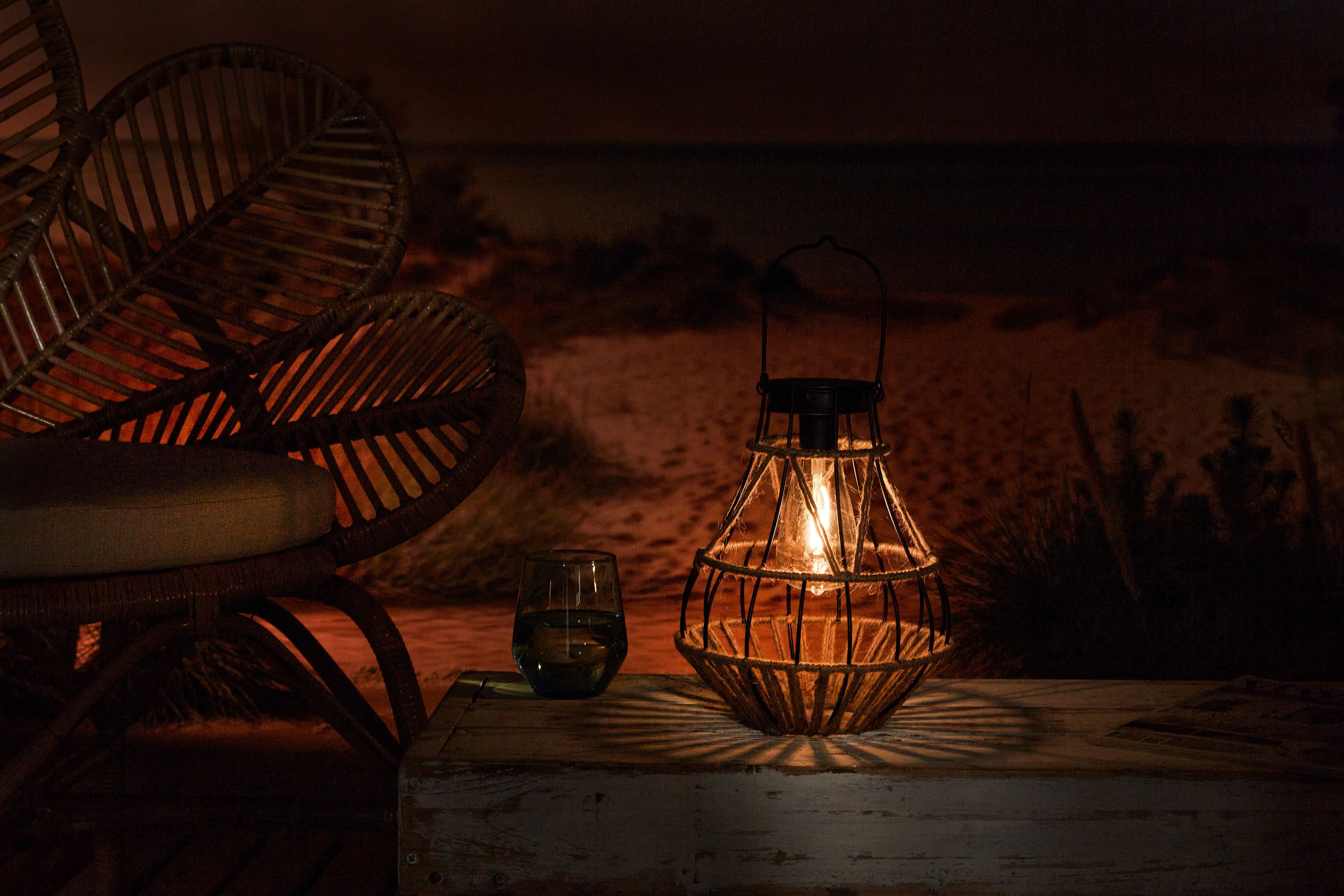 Aussen-Tischleuchte LUXFORM "Solar-Tischlampe - Budoni - LED - 15 Lumen", beige (natural rope), 1 Stk., Leuchten, Aussen-Tischleuchte, Solarbetrieben natural rope 1 Stk.