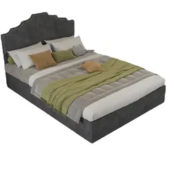 STILVORA Bett 140x200 cm mit modernem minimalistischen Design in Grau – Bequemes Kopfteil mit geometrischen Akzenten