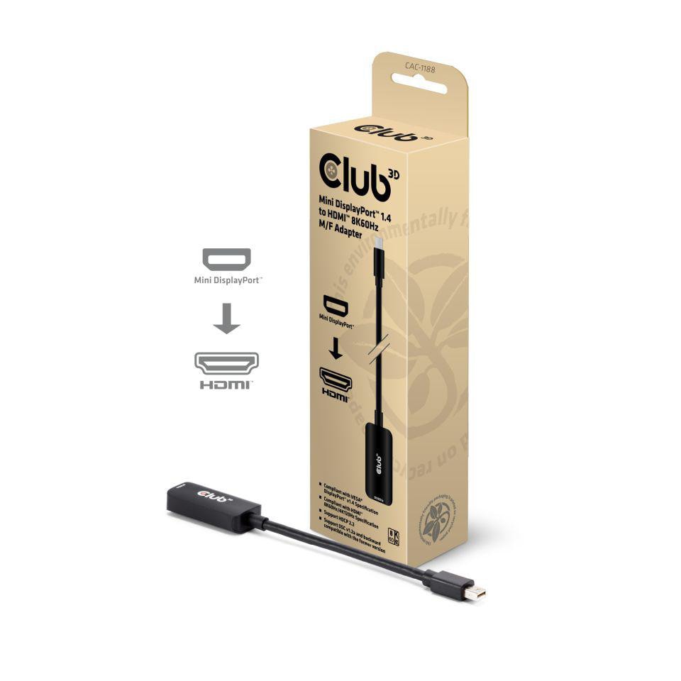 Club3D Club 3D Mini DisplayPort 1.4 auf HDMI 8K60Hz M/F Adapter 9cm schwarz CAC-1188