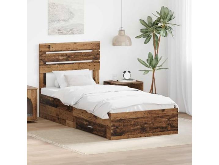 RJPLMFV Bettgestell mit Schubladen und Kopfteil, Holz aus Technik Minimalistisches Design, Griffe aus Metall, Lattenrost inklusive, integrierte Aufbewahrung