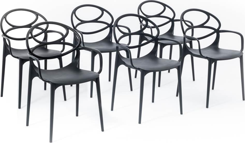 6er-Set stapelbare Stühle mit Armlehnen aus glasfaserverstärktem Harz für Außenbereich, Garten, Bars und Restaurants - modernes Design - CHARLOTTE - Schwarz