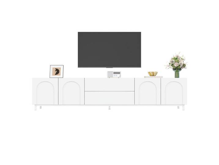 Flieks Tv-Schrank 4 Türen 2 Schubladen Bogen Türen Modern, Weiß, 180x48x40 cm, Wohnzimmer, TV Möbel, Lowboards, Lowboards stehend